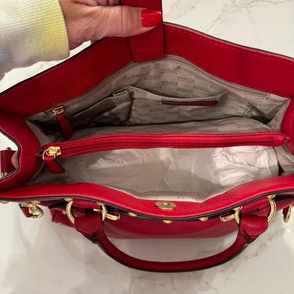 Michael Kors Red Leather Hamilton Medium East West Tote Shoulder Bag - Picture 4 of 13